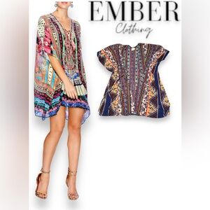 39. MEDIUM EMBER ANTHROPOLOGY MULTICOLOR Short Kaftan Swimsuit Cover Up